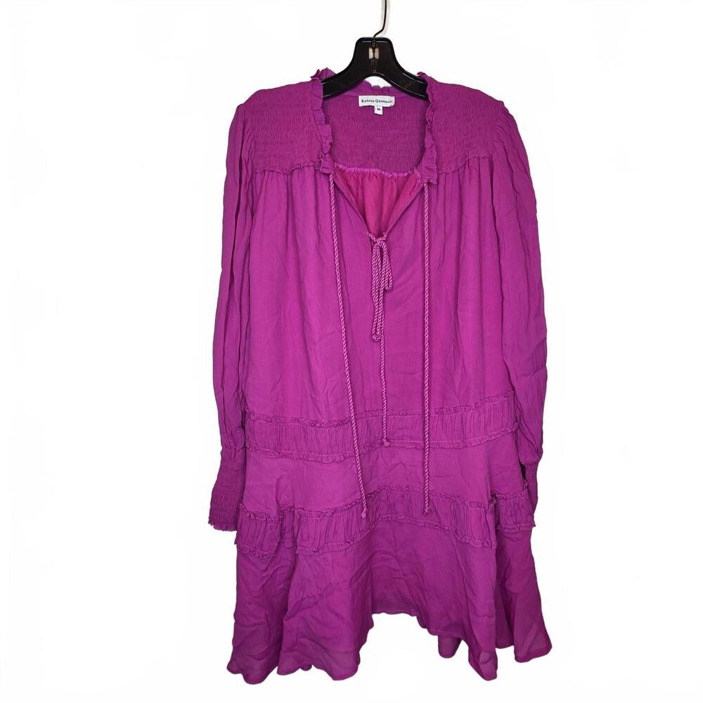 Karina Grimaldi Fuschia ruffle smocked waist dress with tie front size M